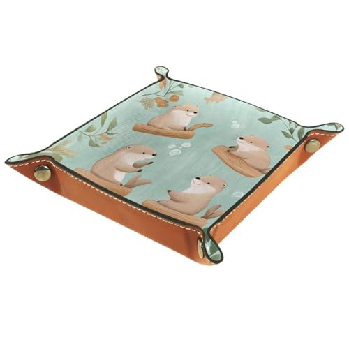 Dice Trays Funny Otters Holder Storage Box for Dice Games Like RPG DND, Leather Dice Holder Portable Folding Rolling Dice Tray, 16x16cm - color: Multi 5