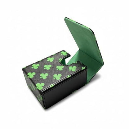 Double Decker Leather Poker Card Case - Holds Two Sets of Poker Size Cards - Premium Dual-Deck Holder with Stylish Design and Secure Closure (Green-Clubs) - color: Green-Clubs