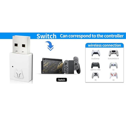 NBCP Wireless USB Bluetooth Adapter for Gaming Consoles, PS4, Switch, Mac, PC, Type C Compatible, White