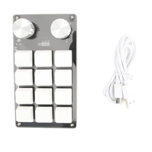 Programmable Macro Mechanical Keyboard Compact 12 Key Pad for Gaming Office Media Acrylic 5.2 X 3 X 1.5in (Black White) - color: Black White