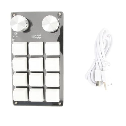 One Handed Macro Mechanical Keyboard, 12 Key Mini Keyboard | Programmable Macro Keyboard, Usb-C Portable Mini Keypad For Office, Cad, Obs, Music Daw, Computer Accessories - color: Black White