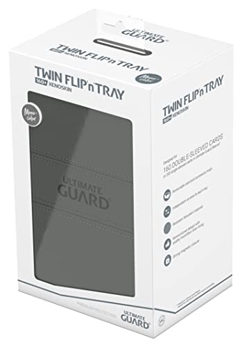 Ultimate Guard Twin Flip'n'Tray 160+, Deck Case for 160 Double-Sleeved TCG Cards + Dice Tray, Grey, Independent Magnetic Closure & Microfiber Inner Lining - color: Grey, size: 160+