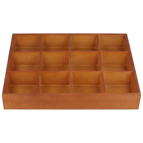 FUNSUEI 3 PCS Multi Compartment Wooden Tray, Grid Display Wood Serving Tray with 12 Sections, Wood Drawer Organizer Divided Snack Storage Box for Jewelry, Card Sorting, 13x10x2 Inch, Brown - size: 3 PCS 12 Sections