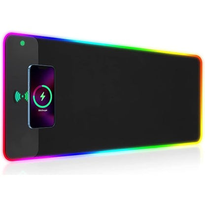 RGB Gaming Mouse Pad with Wireless Charging 15W, LED Mouse Mat 31.5 * 11.8 in, 10 Light Modes Extra Large Mousepad Non-Slip Rubber Base Computer Keyboard Mat for Gaming, MacBook, PC, Laptop, Desk - color: Black-D