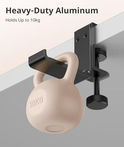 Kimiangel Headphone Stand Under Desk, Foldable Aluminum Headset Holder with Adjustable Screw Clamp, Headphone Hook Mount for Gaming Accessories, Space-Saving Under Table Headset Hanger
