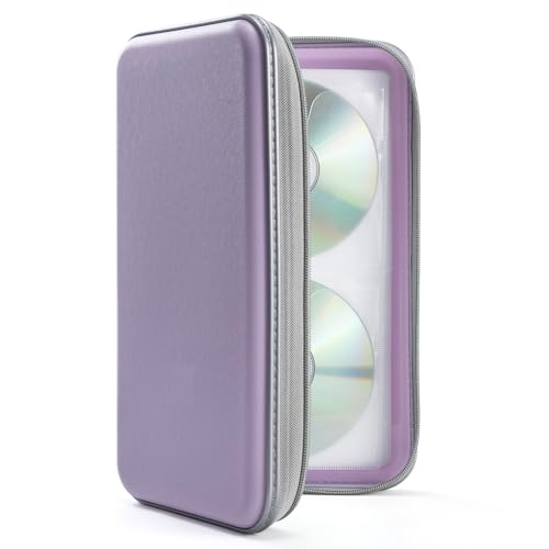 UENTIP CD Case,96 Capacity Hard Plastic DVD Case Holder for Car Home Travel | CD DVD Storage,Zipper Closure,Scratch-Resistant Sleeves,Stay Away Dust and Damp,Storage Music Video Gaming Discs Blu-ray - color: lavender
