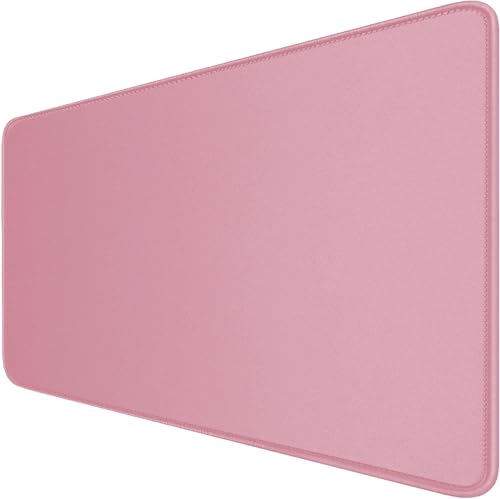 Large Mouse Pad with Stitched Edges, Durable Non-Slip Natural Rubber Base, Waterproof Computer Keyboard Pad Mat for Esports Pros/Gamer/Desktop/Office/Home - Pink - color: Pink, size: 31.5L x 15.6W inches