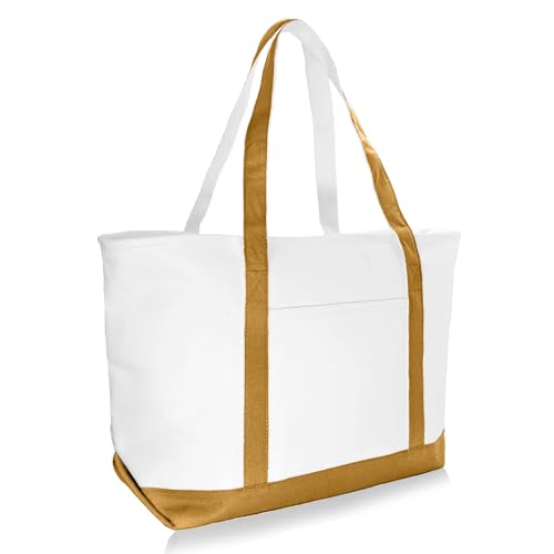 DALIX Daily Shoulder Tote Bag Premium Cotton in Brown - color: Brown