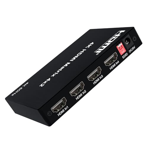 4K@60Hz HDMI eARC Splitter Switcher 4x2 Bidirectional - 1x4 eARC Audio Splitter/Switcher, HDCP2.2 HDR10, 4-Port HDMI Switch for Soundbar/Amplifier/Blu-ray, Fiber/Coaxial Output