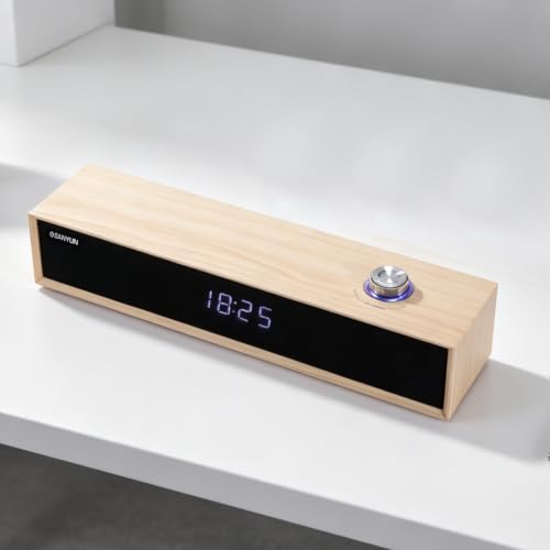 Sanyun SW012 Desktop PC Soundbar, USB-C for Power and Audio & Bluetooth 5.4 | Music & Conference Modes, MDF Wood Cabinet with Clock Display, Built-in 16bit DAC, Clear balanced sound, Plug and Play, White