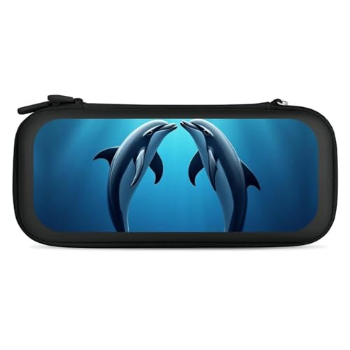 Protective Carrying Case Compatible with Switch, Travel Game Console Holder Bag with 15 Game Cartridges, Ocean Sea Animal Lover Dolphin Hard Shell Pouch - color: Color(99)