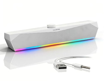 Computer Speakers, Gaming Soundbar for PC, USB Speakers, RGB Touch Lights | USB-A Powered 3.5mm Input, Compact Plug-and-Play for Desktop Laptop Monitor, Sound for Desktop, Laptop & Monitor