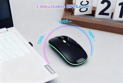 Wireless Bluetooth Mouse, Rechargeable Computer Mouse, Matte Black | Dual Mode - BT5.2 & 2.4G,Long Lasting,Silent RGB LED Mice,Slim Portable Mouse for Laptop,PC,Tablet,MacBook,iPad,Apple Devices - color: Matte Black