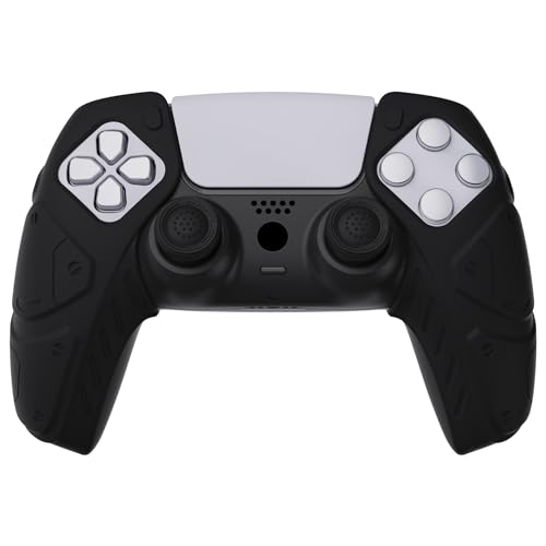PlayVital Mecha Edition Black Ergonomic Soft Controller Silicone Case Grips for ps5, Rubber Protector Skins with Thumbstick Caps for ps5 Controller - Compatible with Charging Station - color: Black