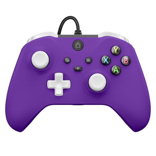 Kamylorus Wired Controller for X-BOX ONE, Gaming Controller with Turbo Function, Dual Vibration, 3.5mm Headphone Jack, Compatible with X-BOX Series X|S(White Purple) - color: White Purple