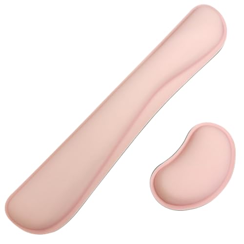 Bloss 2 Pink Wrist Rest for Mouse & Keyboard, Ergonomic Wrist Support | Soft Memory Foam, Rubber Non-Slip, Wrist Rest for Mouse, Breathable, 1.2" Thick - color: Pink - 2 Wrist Rest, size: 1 Keyboard Rest + 1 Mouse Rest