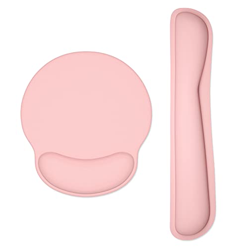 Dapesuom Keyboard Wrist Rest and Mouse Pad with Wrist Support, Memory Foam Cushion for Keyboard and Mouse Set, Ergonomic Desktop Pad Rests with Non Slip Base for Easy Typing & Pain Relief, Rose Pink - color: A-rose Pink