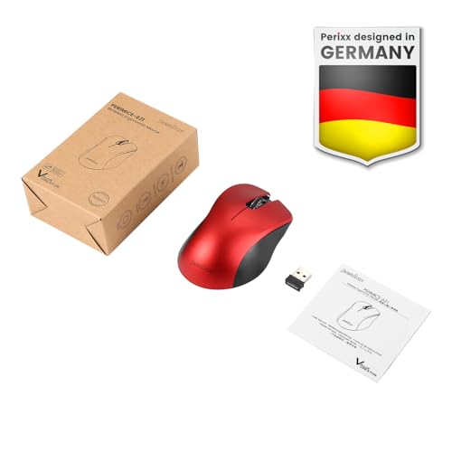 Perixx PERIMICE-621R Wireless Mouse - Silent Click with Ergo Design - Compatible for Desktop and Laptop PC - Wireless 2.4 GHz - Red - style: Wireless Red