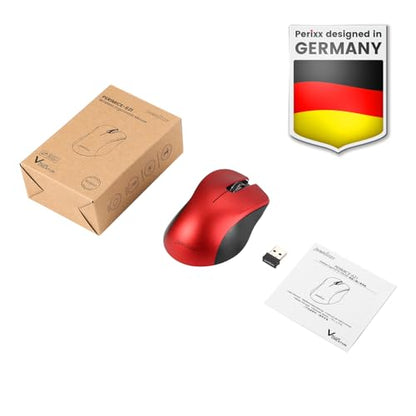 Perixx PERIMICE-621R Wireless Mouse - Silent Click with Ergo Design - Compatible for Desktop and Laptop PC - Wireless 2.4 GHz - Red - style: Wireless Red