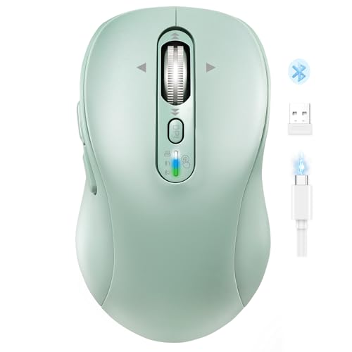 INFINMIND Wireless Bluetooth Mouse for Laptop,USB+BT×2,Quiet Ergo Computer Mouses,Metal 4-Way Super Scrolling,± 3200 DPI,Rechargeable,9 Buttons,Multi Device Cordless Mice for iPad,Tablet,Mac,PC(Green)