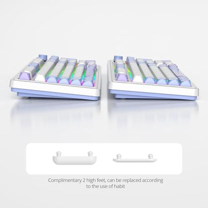 Fogruaden 96% Quiet Silent Wireless Gaming Keyboard with Number Pad & Knob, Mechanical Feel, Spill-Resistant, Multimedia Keys, Wired/BT/2.4G, USB Rechargeable Membrane Computer Keyboard for Win/Mac - color: WhitePurple