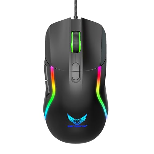 Wired Gaming Mouse, 8 Programmable Buttons with Rapid Fire Key, Adjustable DPI, RGB Backlit, On-Board Memory, Ergonomic Optical Mouse for PC Windows Mac