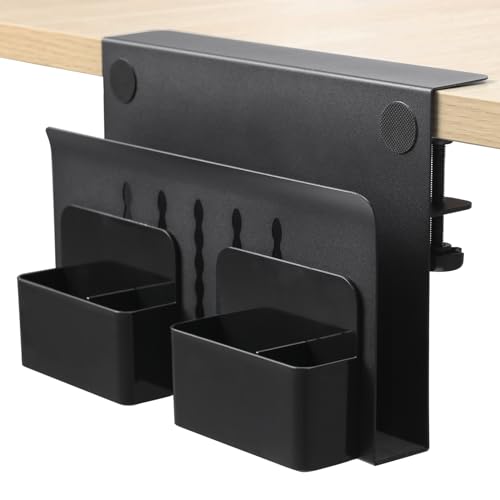 MAXECHO Desk Side Storage, Under Desk Laptop Mount, Table Side Hanging File Organizer, No Drill Clamp On Cable Management Tray, Laptop Holder with Magnetic Pen Holder for Office and Home, Load 22 Lbs - color: Black, size: Single-deck with Pen Holder