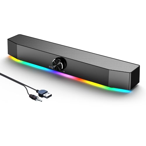 5W Dual Bluetooth 5.0 Speaker, 1.5m RGB Light Bar with 4 Dynamic Nodes, AUX/USB Powered Computer Speakers for Desktop PC Gaming Setup - size: V15