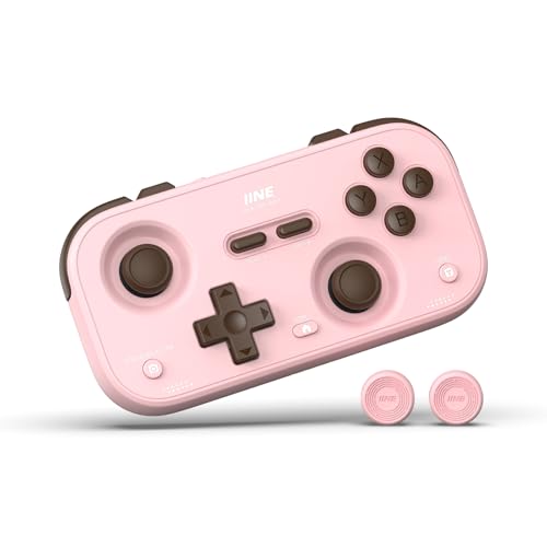 IINE Retro Pocket Game Controller with Hall Effect Joysticks, Switch 1 & 2 Compatible, Wireless Gamepad for Steam Deck, PC, Android, iOS, Customizable D-Pad, Vibration & Motion Control (Berry Choco) - color: Berry Choco