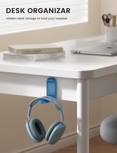 Lamicall Headphone Stand, Sticky Headset Holder - Foldable Headphone Holder Hook Mount, Adhesive Headset Hanger Clip Under Desk, Earphone Clamp for Airpods Max, HyperX, Sennheiser, Blue - color: Blue