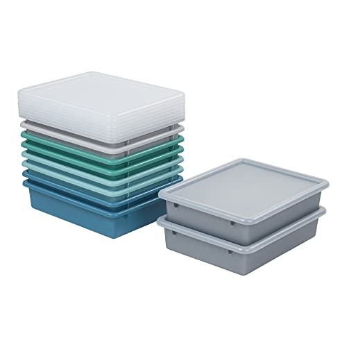 ECR4Kids Letter Size Plastic Tray Organizer with Lids, Small, Storage Bins, Contemporary, 10-Piece | Durable plastic, GREENGUARD Gold Certified, 2 gallon capacity, stackable/nestable, easy-lift lids, classroom & home use - color: Contemporary