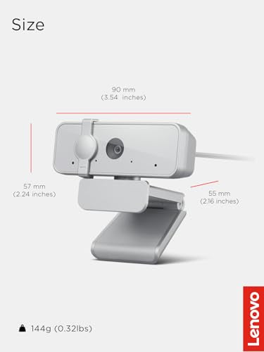 Lenovo 310 FHD Webcam, 1080p, FHD Resolution @30 FPS, Plug-and Play USB Connectivity, 1.8M Cable, 2 Integrated Microphones, External Privacy Shutter, White - color: White, style: 310 FHD