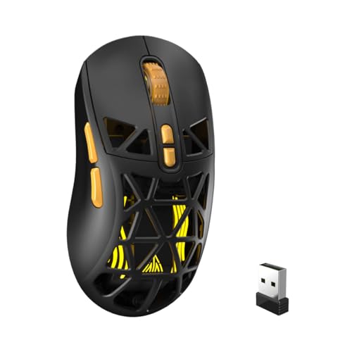 CORBOBO SOLAKAKA SM802 Wireless Gaming Mouse,24,000 DPI Max,Tri-Mode 2.4GHz/BT/Wired USB Rechargeable Gamer Mouse with RGB,Programmable Macro Buttons,68g Lightweight Computer Mouse for Laptop/PC/Mac - color: Hollow Black, style: RGB SM802