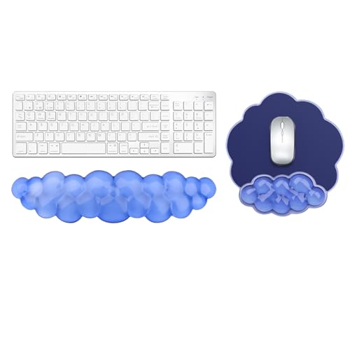 Gel Cloud Keyboard and Mouse Wrist Rest, Cute Wrist Support and Arm Support Rest for Typing Pain Relief，Suitable for Office/Computer/Laptop/Gaming Set-Blue - color: Clear Cloud Blue Set