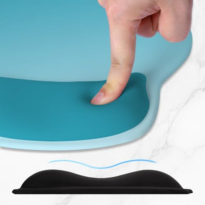 ITNRSIIET Ergonomic Mouse Pad with Wider Memory Foam Wrist Rest +17%, Curved Cushion Reduces Pressure 20%, Pain Relief, Non-Slip, Smooth, Cute Color Desk Accessory, 9.85 x 9 inch, Ombre Blue Gradient - color: Ombre Blue Gradient