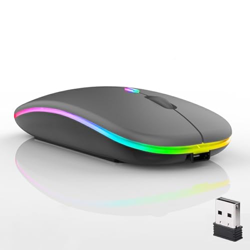 Guiheng 10 Pack Wireless Bluetooth Mouse,LED Dual Mode Rechargeable Silent Slim Laptop Mouse,Portable(BT5.2+USB Receiver) Dual Mode Computer Mice,for Laptop,Desktop Computer,Tablet,Phone,TV (Grey) - color: 10 pack grey