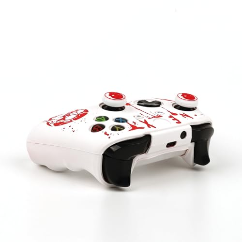 Skull Controller Skin Cover Compatible with Xbox one Controller, RALAN Protector Case, Customised Thumb Grips Caps - color: skull White Red