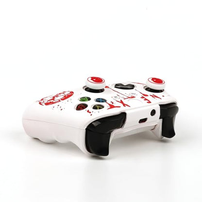 Skull Controller Skin Cover Compatible with Xbox one Controller, RALAN Protector Case, Customised Thumb Grips Caps - color: skull White Red