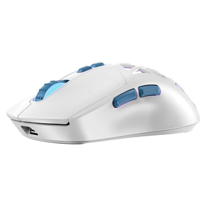 Wireless Gaming Mouse, Rechargeable&Rechange Shell,RGB Programmable Macro Mouse, Lightweight Mouse,10000 DPI,Tri-mode Wired/BT 5.0/2.4GHz Wireless Mouse Gaming with 2 Side Buttons (White Blue) - color: White Blue