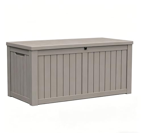 LAUSAINT HOME 180 Gallon Resin Deck Box, Package Delivery Box with Lockable Lid, Waterproof Outdoor Storage Box For Garden Tools, Patio Cushions(180 Gallon,Grey) - color: Grey, size: 180 Gallon