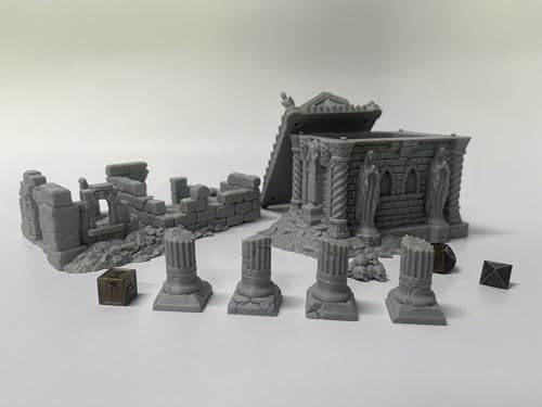 Hautico Middle Ages Mausoleum Ruins Scene with Graveyard and Treasury Ruin for 18-28mm Miniatures Wargame, DND, 3D Printed and Paintable
