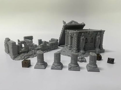 Hautico Middle Ages Mausoleum Ruins Scene with Graveyard and Treasury Ruin for 18-28mm Miniatures Wargame, DND, 3D Printed and Paintable