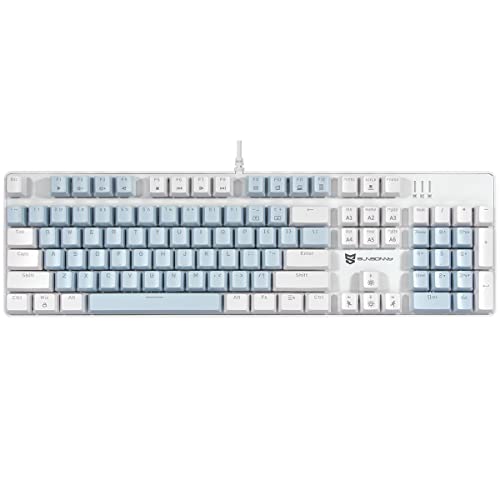 Merdia Full Size Wired Mechanical Gaming Keyboard | Blue Switch Led Backlit 104 Keys US Layout Mechanical Computer Keyboards | Hot Swappable Blue & White Keycaps Light Up PC Gaming Keyboard - color: Blue Switch Blue & White