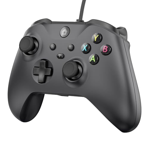 GMVOX Wired Controller for X-BOX-ONE,Compatible with X-BOX One&One S&X, X-BOX Series S&X, PC, IOS, Android Platforms, Gamepad with 3.5mm Audio Jack/Dual Vibration, Support Turbo Function,(Black) - color: Black