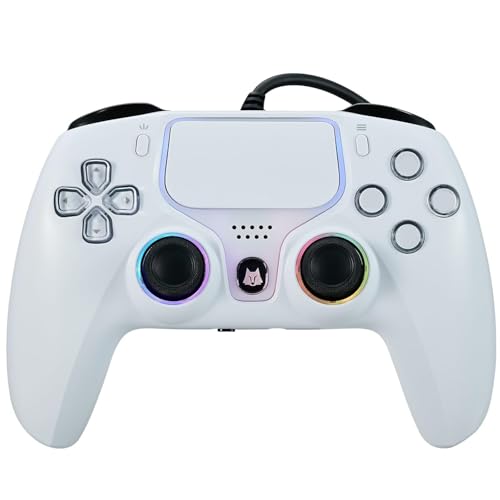 NBCP Wired PS5 Controller - Gaming Controller for PlayStation 5, PS4, PC/Steam, Turbo & Linear Hall-effect Trigger, Dual Vibration, 3.5mm Audio Jack - White - color: White