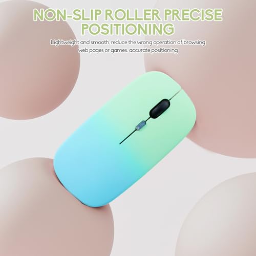 Wireless Bluetooth Mouse,LED Dual Mode Rechargeable Silent Slim Laptop Mouse,Portable(BT5.2+USB Receiver) Dual Mode Computer Mice,for Laptop,Desktop Computer,ipad Tablet,Phone,Mac(Greenish blue) - color: Gradient Greenish blue