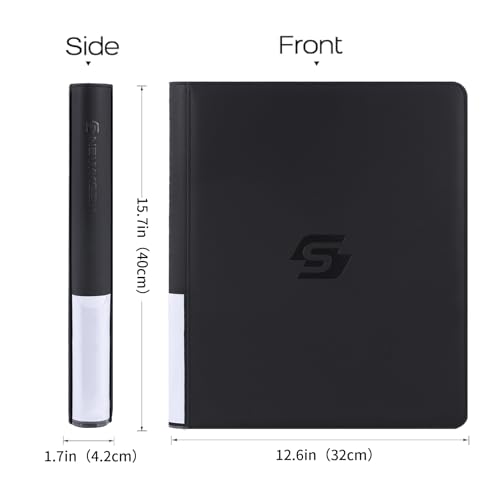 Snekdy Top loader Binder, 9 Pockets Top Loader，Holds 360 Top Loaders cards, Card binder with Sleeves for card in 3 x 4 inches color smooth Zipper PU Leather (Black) - color: Black