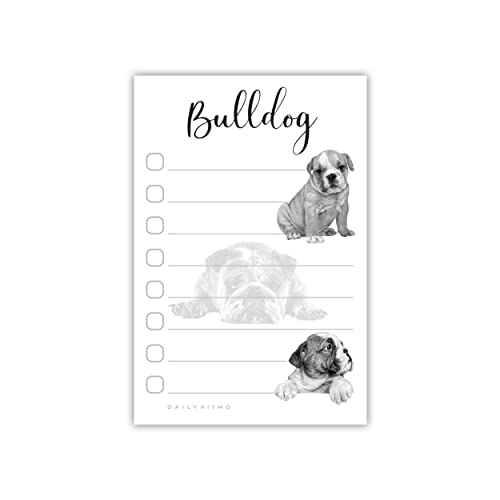 Bulldog Puppies Sticky to Do List Notepad - Bulldog Stationary School Supplies for Bulldog Mom | Bulldog Gifts for Bulldog Lovers | 4" x 6" 50 Pages - size: Bulldog