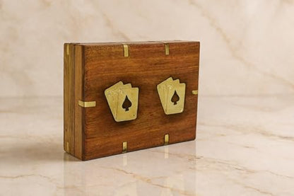 Playing Cards Holder, Handmade Wooden Card Storage Box with Brass Inlay Design, Anniversary Birthday Gifts "Made in India" (Design 2) - color: Design 2