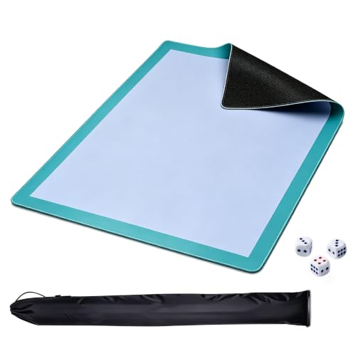 Solid Simple Mahjong Game Mat, Blue Teal 31.5x31.5 Inch 2mm Neoprene Waterproof Noise Reduction Non-Slip Table Mat for Mahjong, Dominoes, Poker & Board Games with Storage Bag & 4 Dice - color: Blue Teal